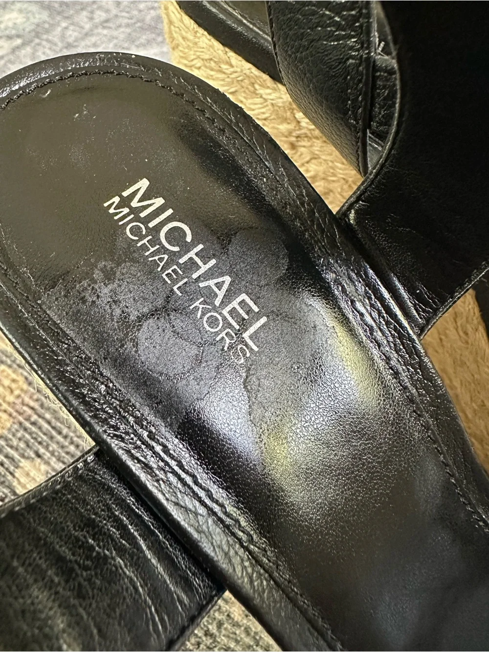 Michael Michael Kors Black Leather Espadrille Platform Wedge Sandals Size 8.5